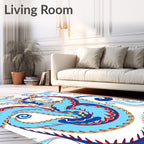 Sky Blue Red Golden Dragon Swirl Rug