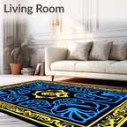 Royal Lion Yellow Blue Frame Rug