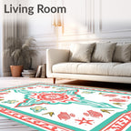 Coral Teal Floral Starburst Medallion Rug