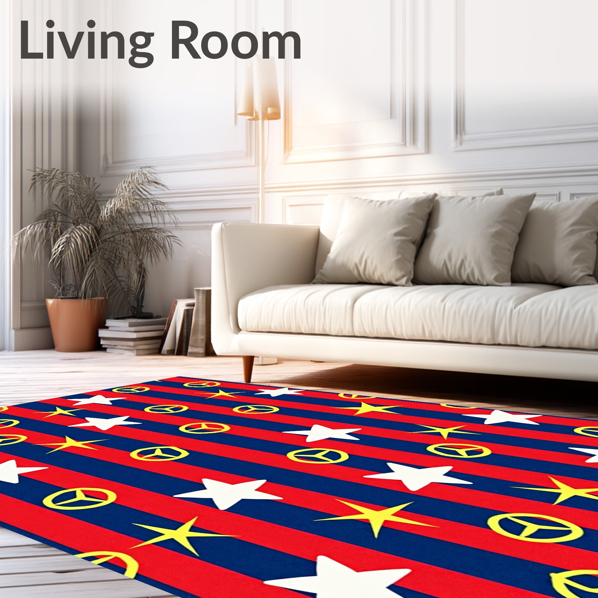 Red Blue Stripe Star Peace Symbol Rug