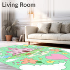 Pink Castle Fairy Tale Heart Flowers Rug