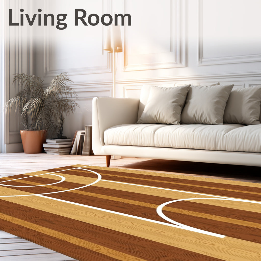 Wooden Basketball Court Stripes Rug