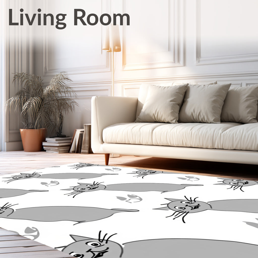 Playful Grey Cats Paw Prints Rug