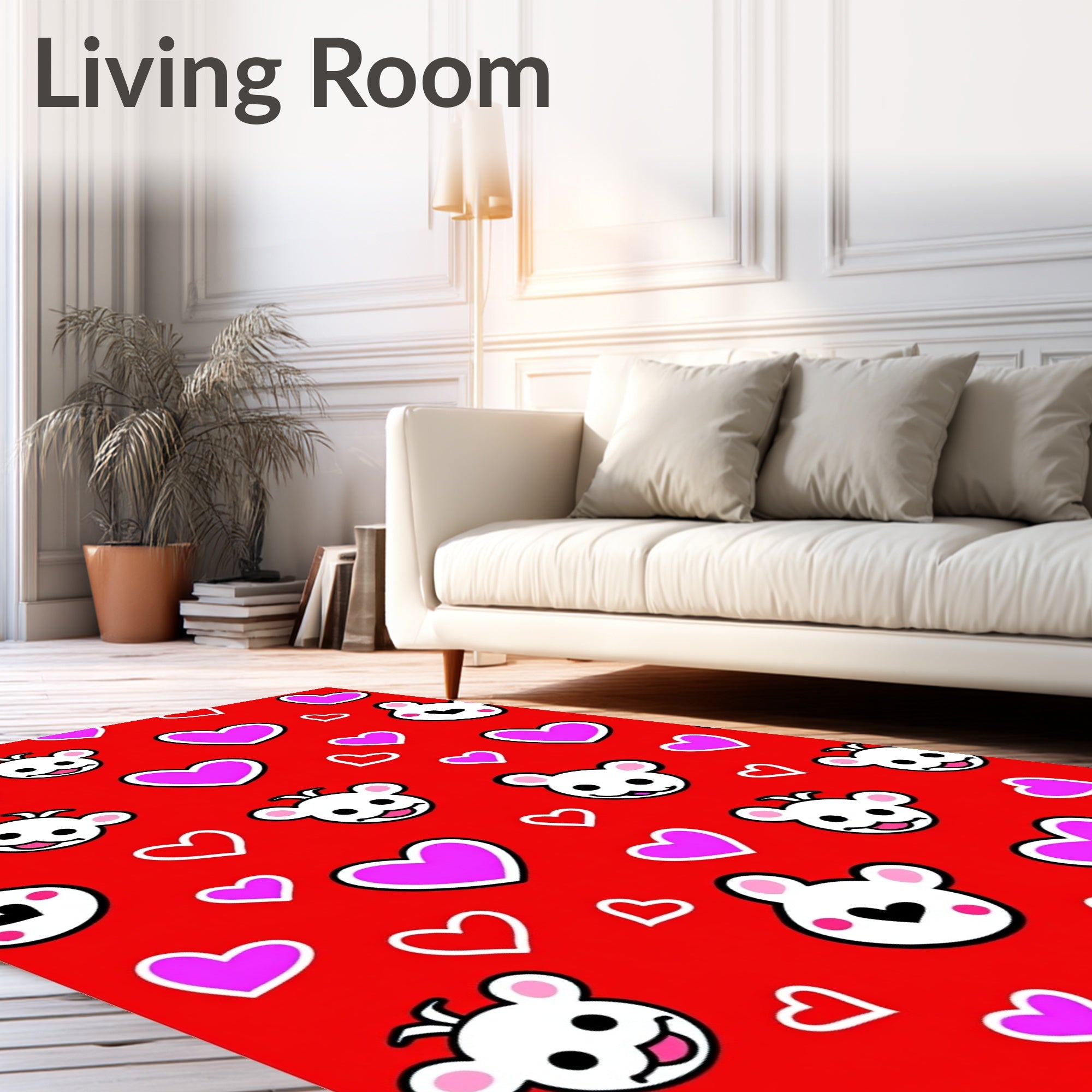 Cute Red Hearts And Bears Rug