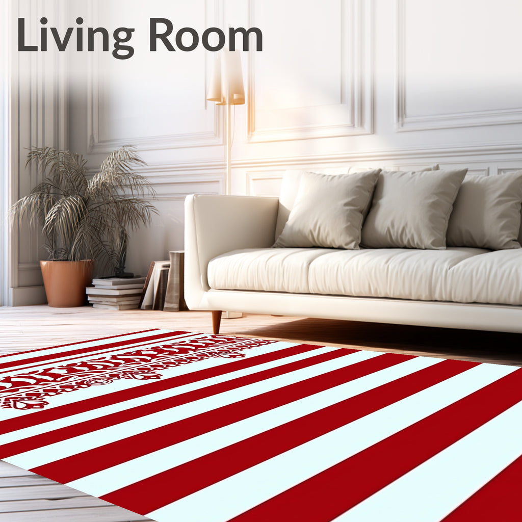 Crimson White Striped Arabesque Rug