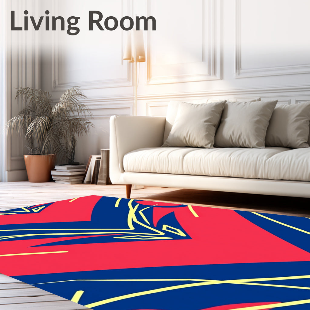 Crimson Blue Abstract Chevron Rug