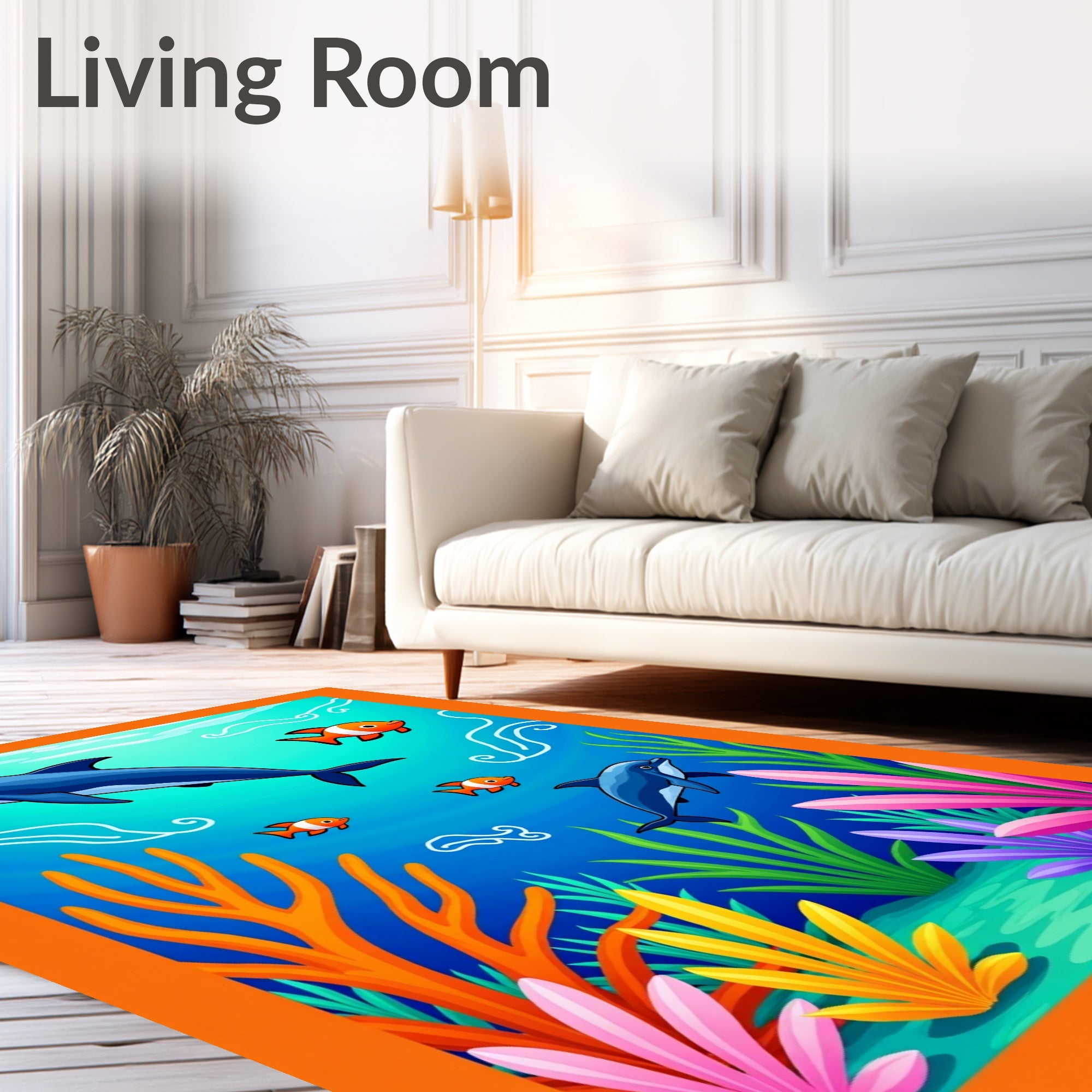 Playful Blue Dolphin Coral Garden Rug