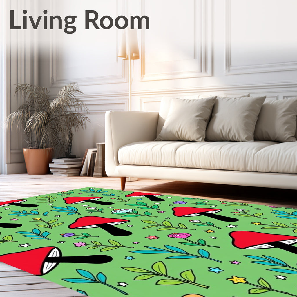 Whimsical Red Mushroom Garden Stars Rug