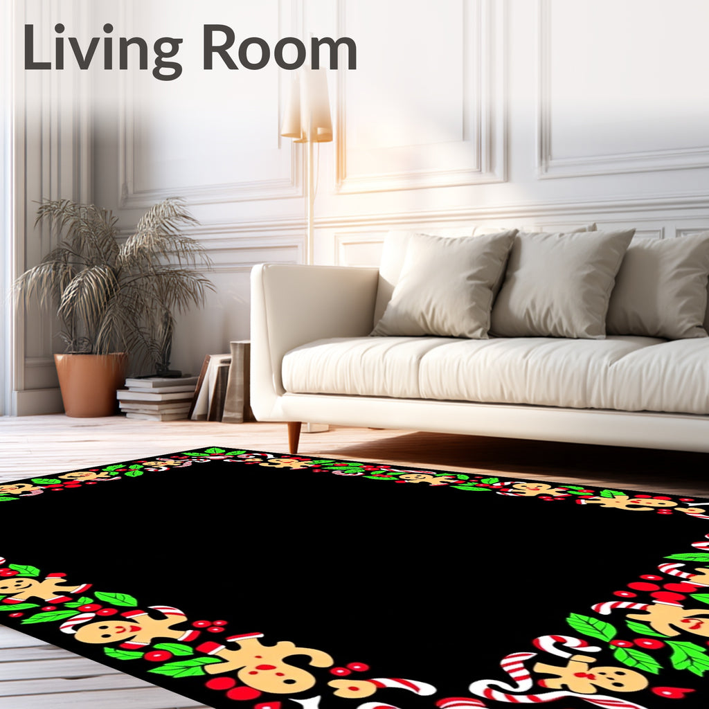 Festive Gingerbread Candy Cane Holly Border Rug