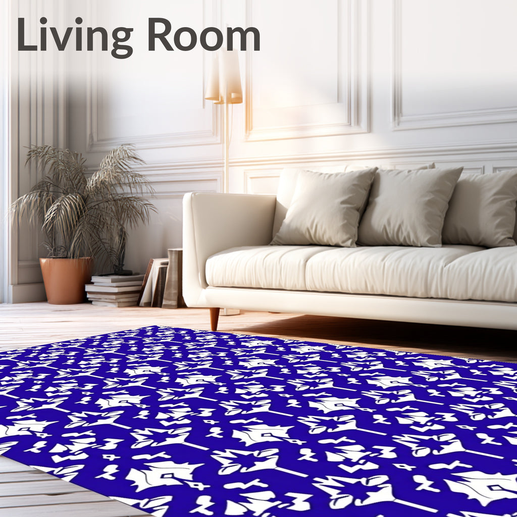 Rich Royal Blue White Symmetry Rug