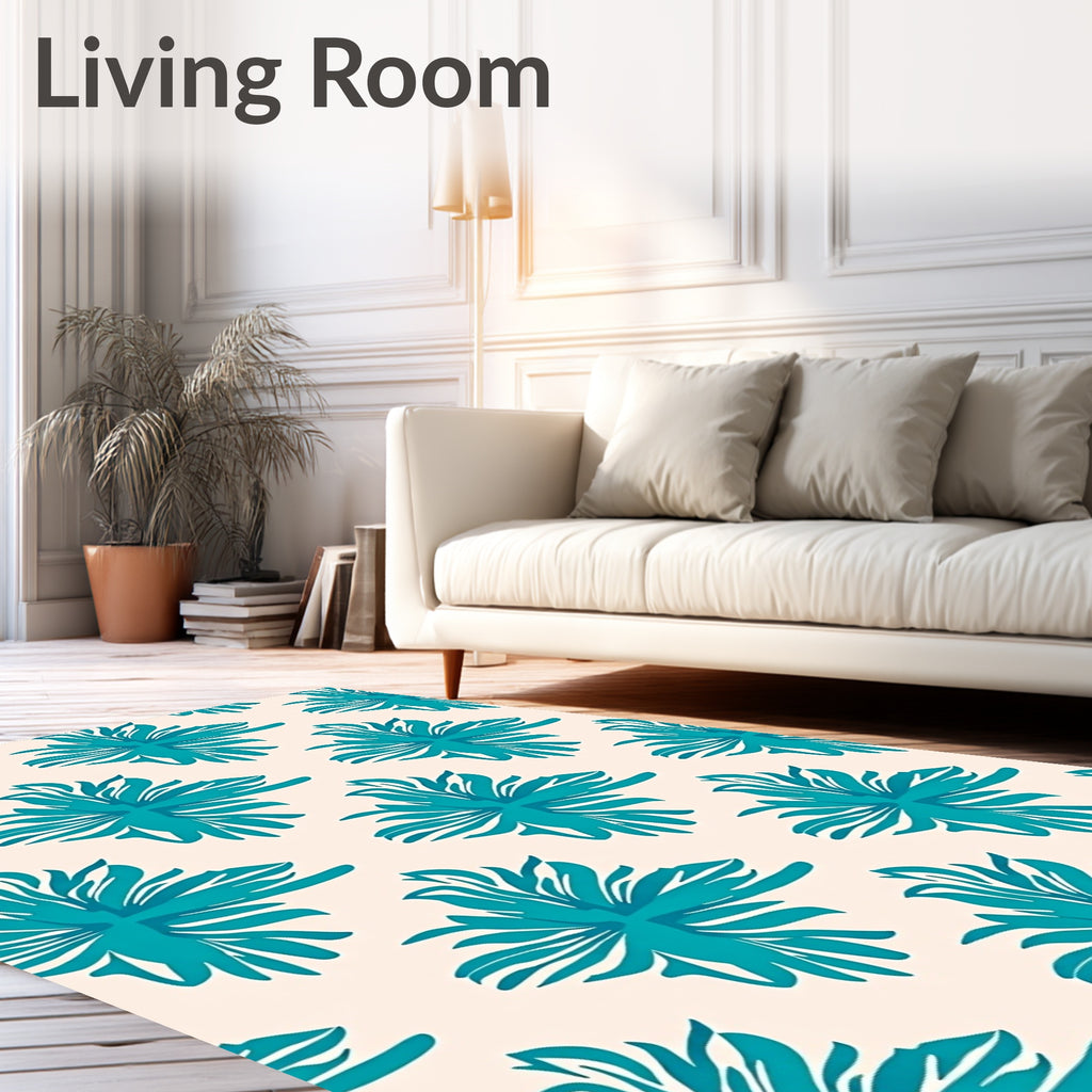 Teal Abstract Floral Contemporary Repeat Rug