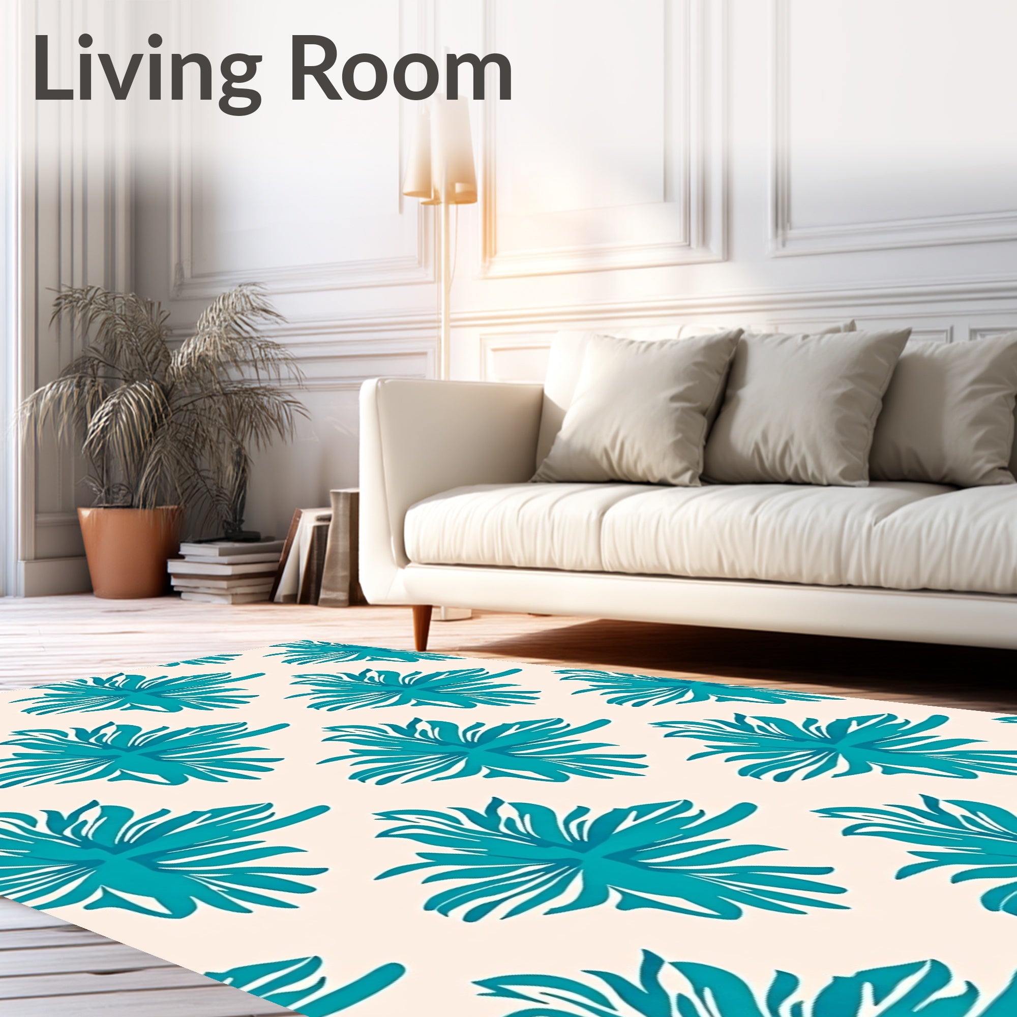 Teal Abstract Floral Contemporary Repeat Rug