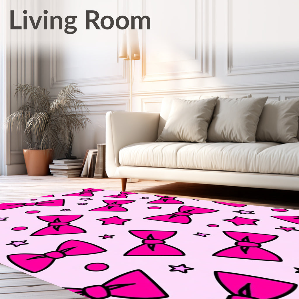 Hot Pink Bows Starry Light Pink Rug