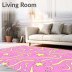 Whimsical Yellow Star Swirl Pink Rug
