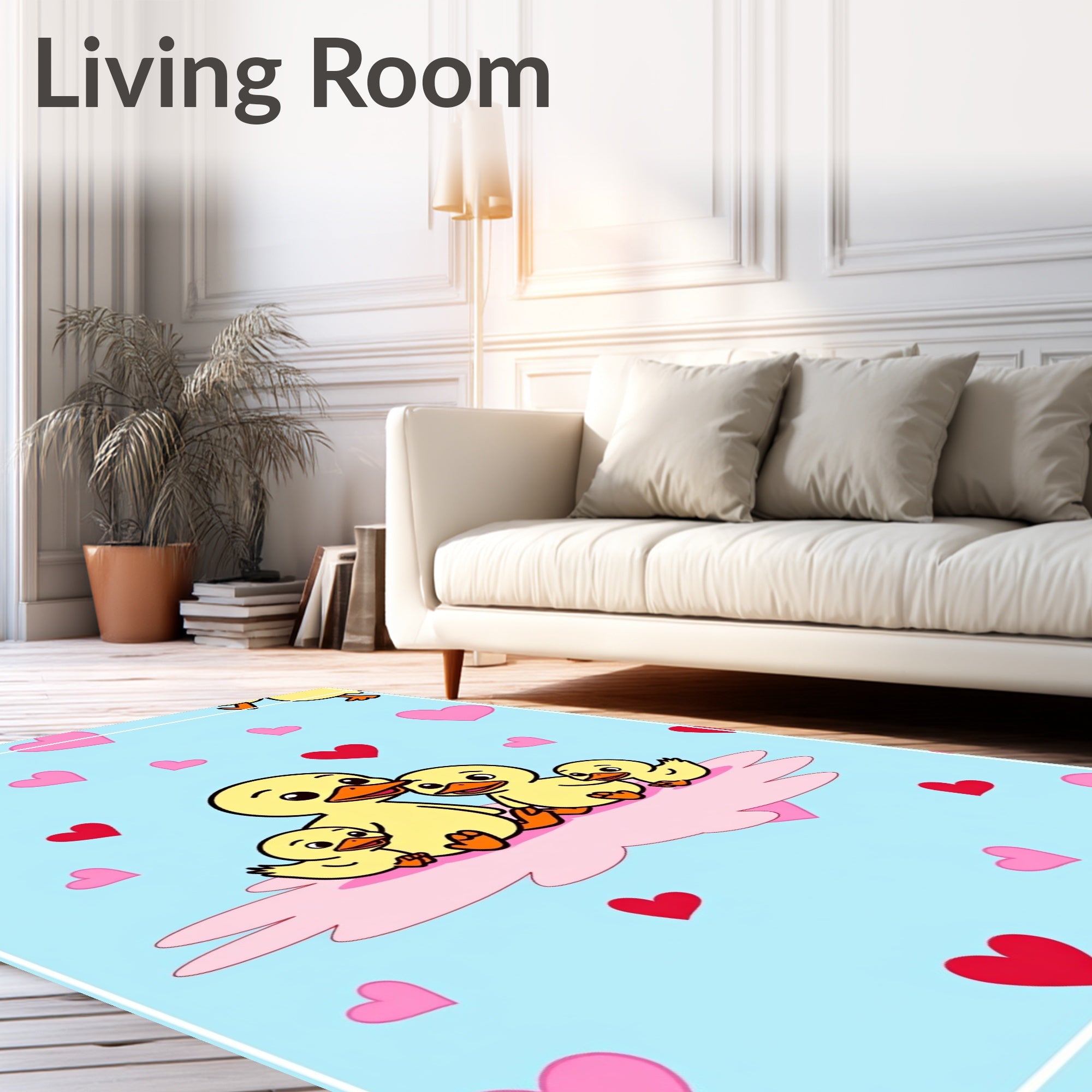 Cute Duck Family Hearts Background Rug