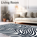 Modern Black White Wave Lines Rug
