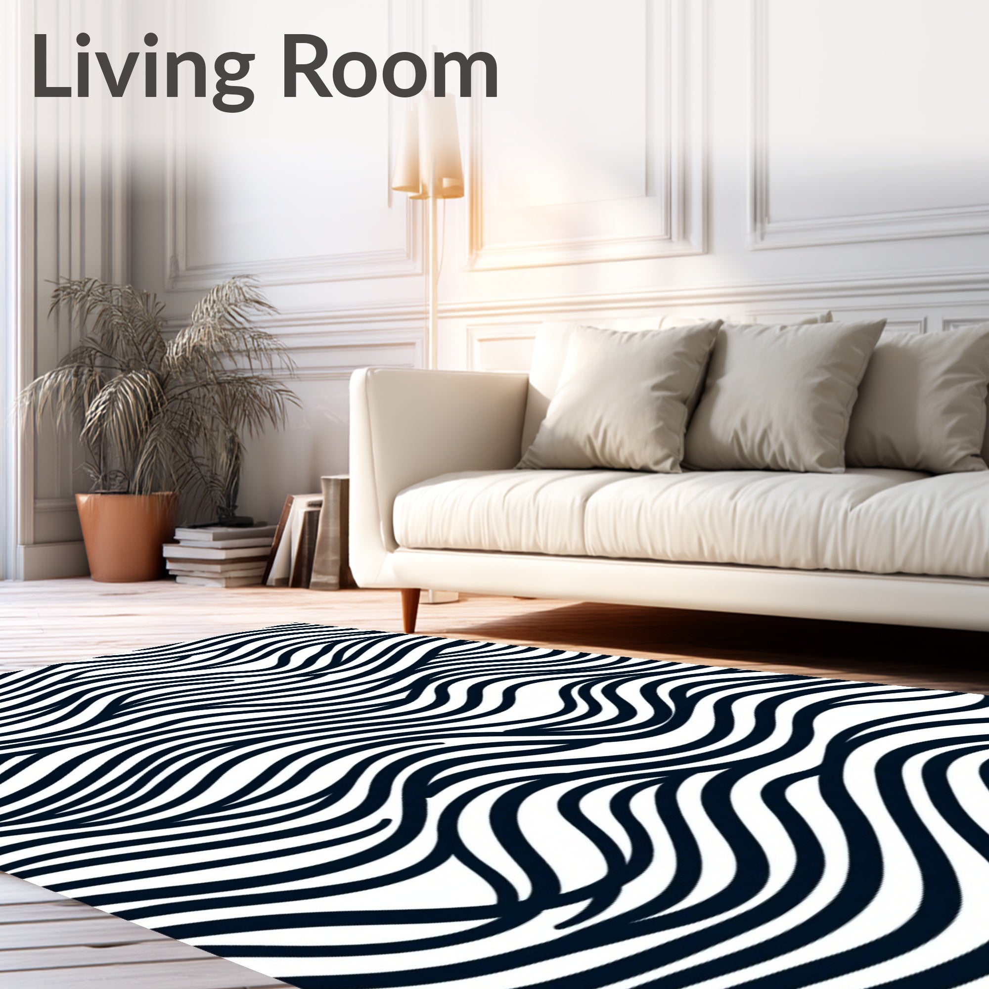 Modern Black White Wave Lines Rug