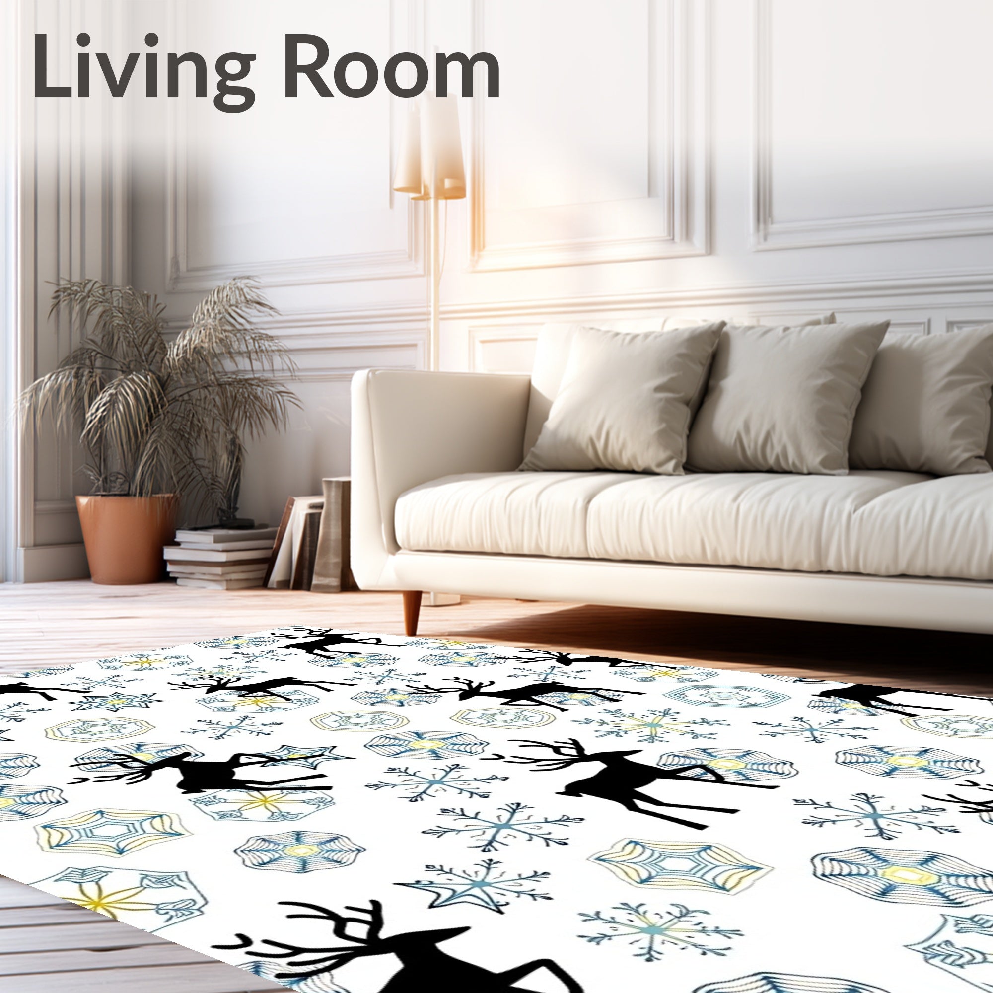 Black Reindeer Snowflake Medley Rug