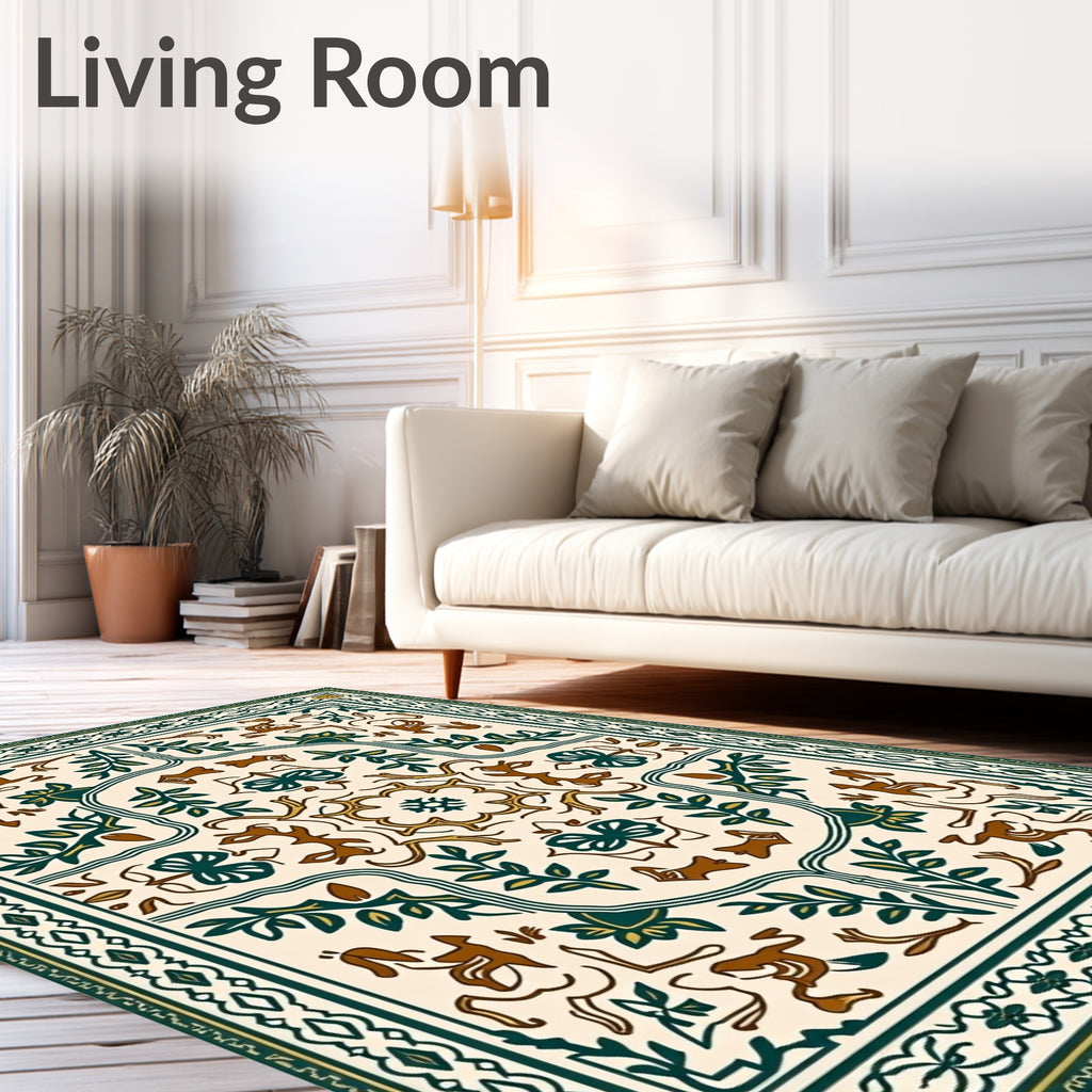 Earthy Brown Forest Creatures Medallion Rug