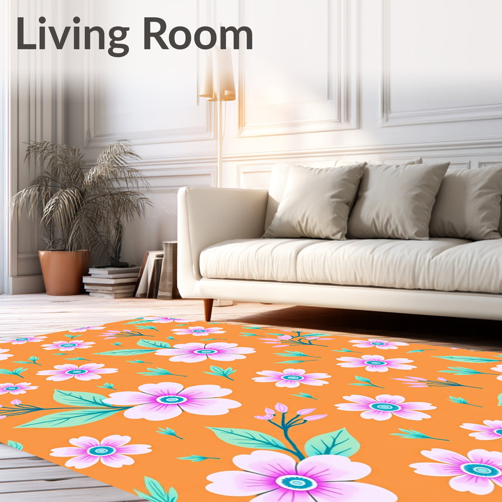 Retro Orange Pink Floral Garden Rug