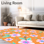 Retro Orange Pink Floral Garden Rug