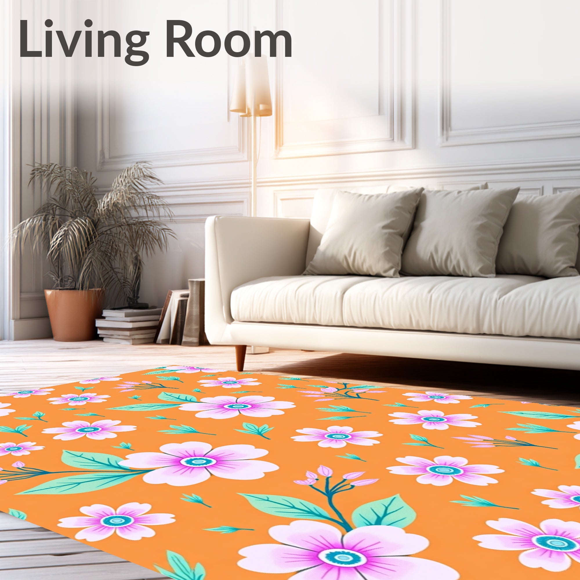 Retro Orange Pink Floral Garden Rug