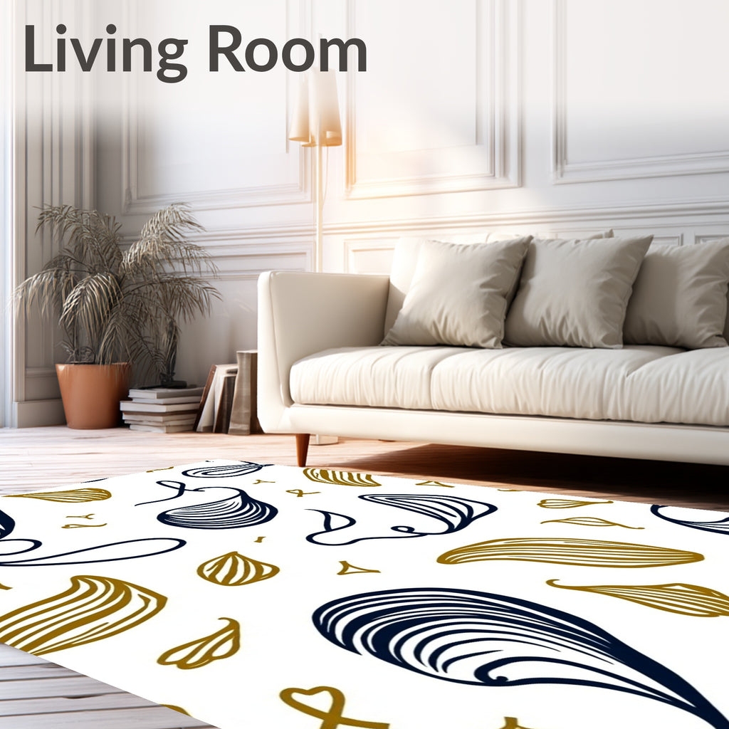 Abstract Navy Gold Swirl Drops Rug