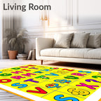 Bright Alphabet Grid with Cartoon Accents Rug