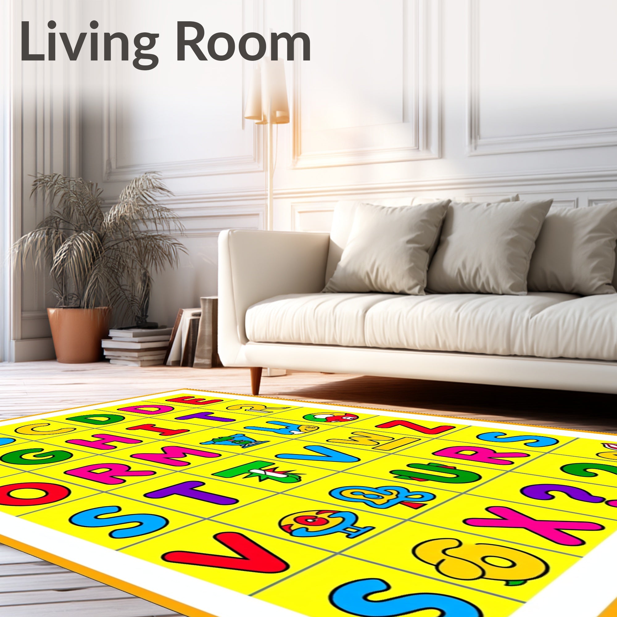 Bright Alphabet Grid with Cartoon Accents Rug