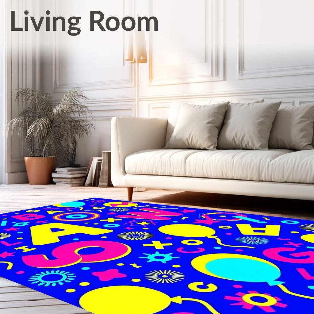 Bold Yellow Alphabet Party Balloons Rug