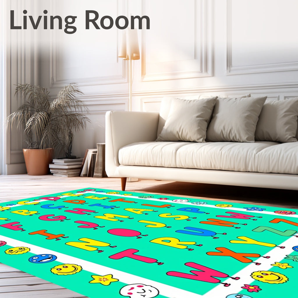 Playful Alphabet Characters Teal Rug