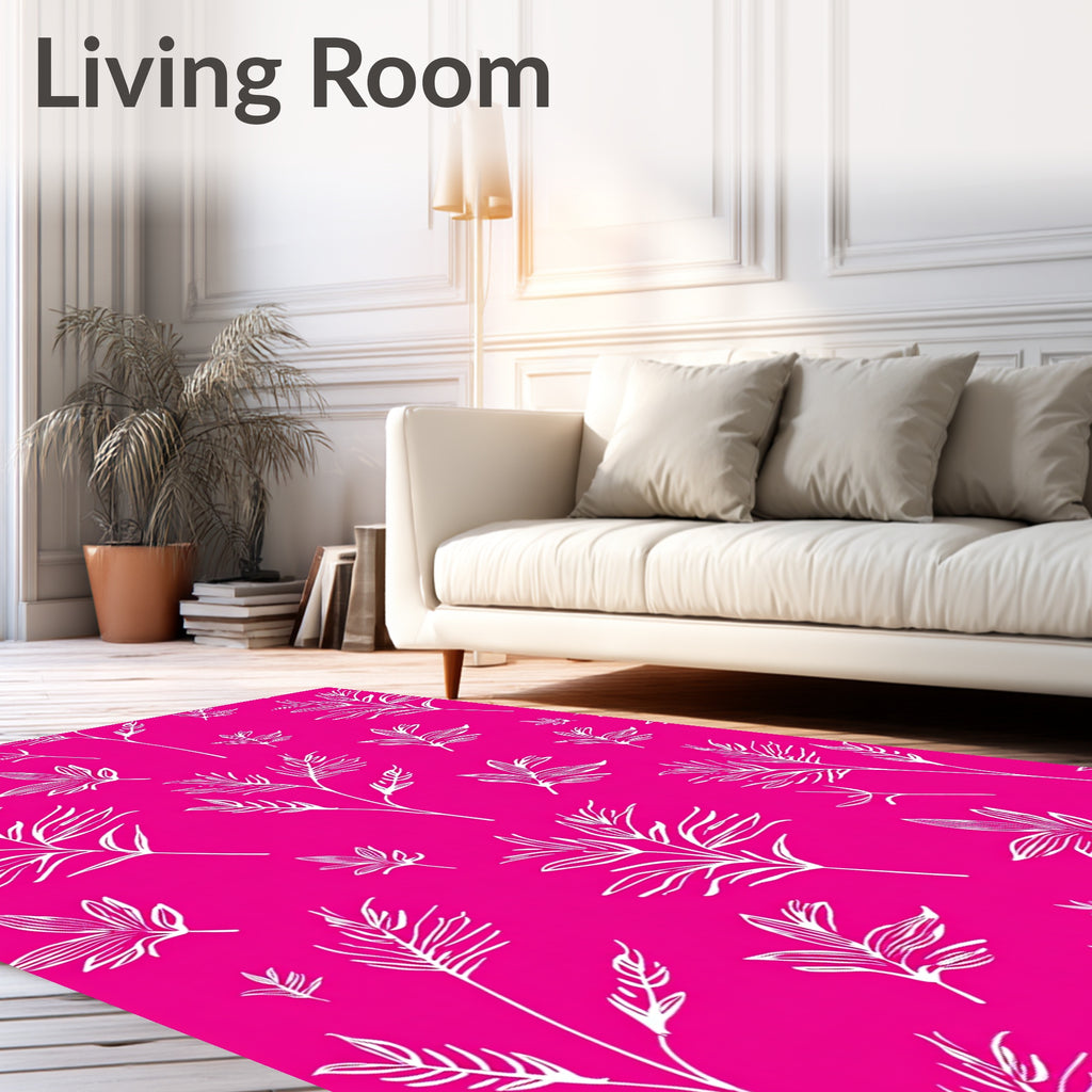 Vibrant Pink White Leafy Whimsy Rug