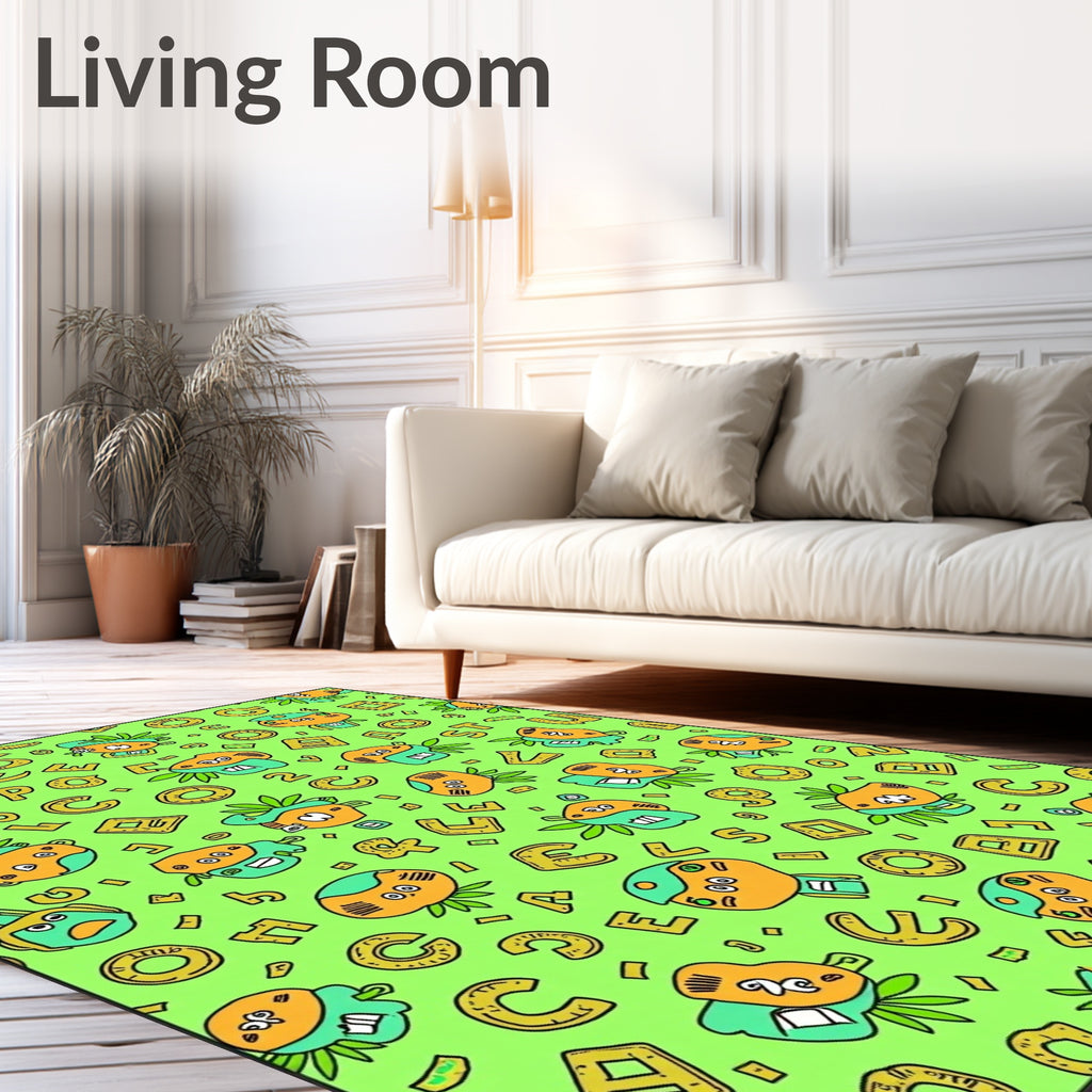 Whimsical Green Alphabet Characters Rug