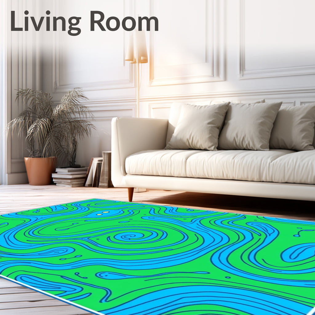 Vibrant Ocean Blue Swirling Current Rug