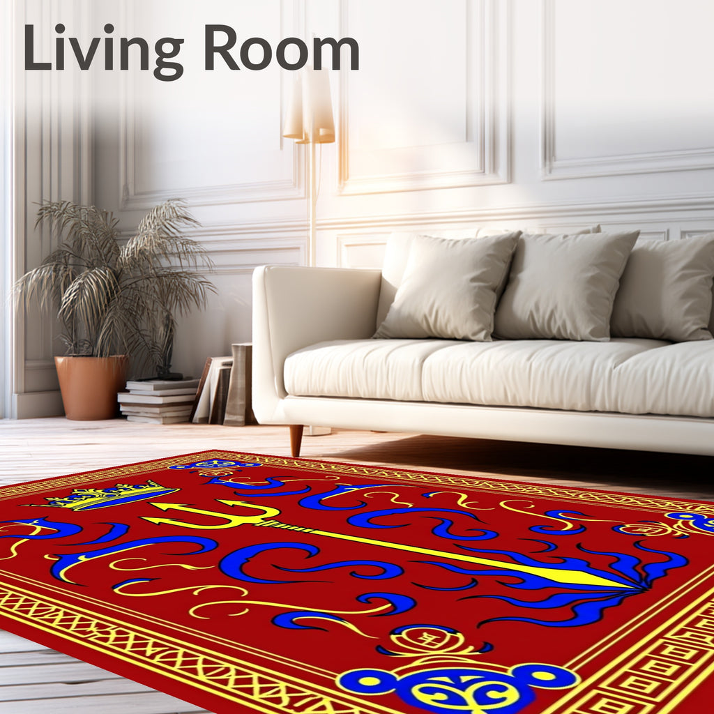 Royal Red Trident Crown Border Rug