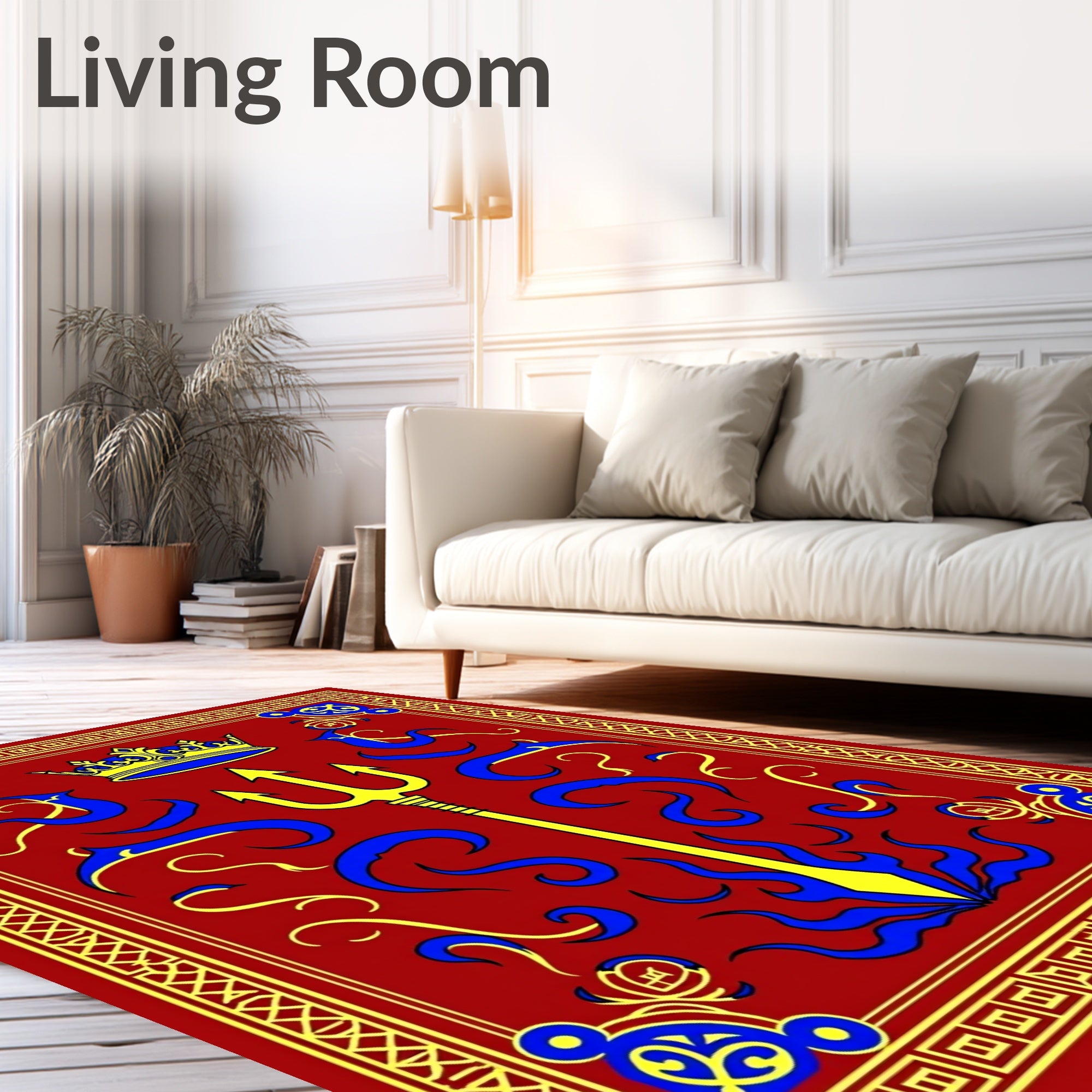 Royal Red Trident Crown Border Rug