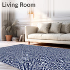 Deep Blue White Interlocking Line Rug
