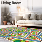 Whimsical City Map Houses Trees Rug