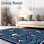 Deep Blue Jellyfish Swirl Ocean Rug
