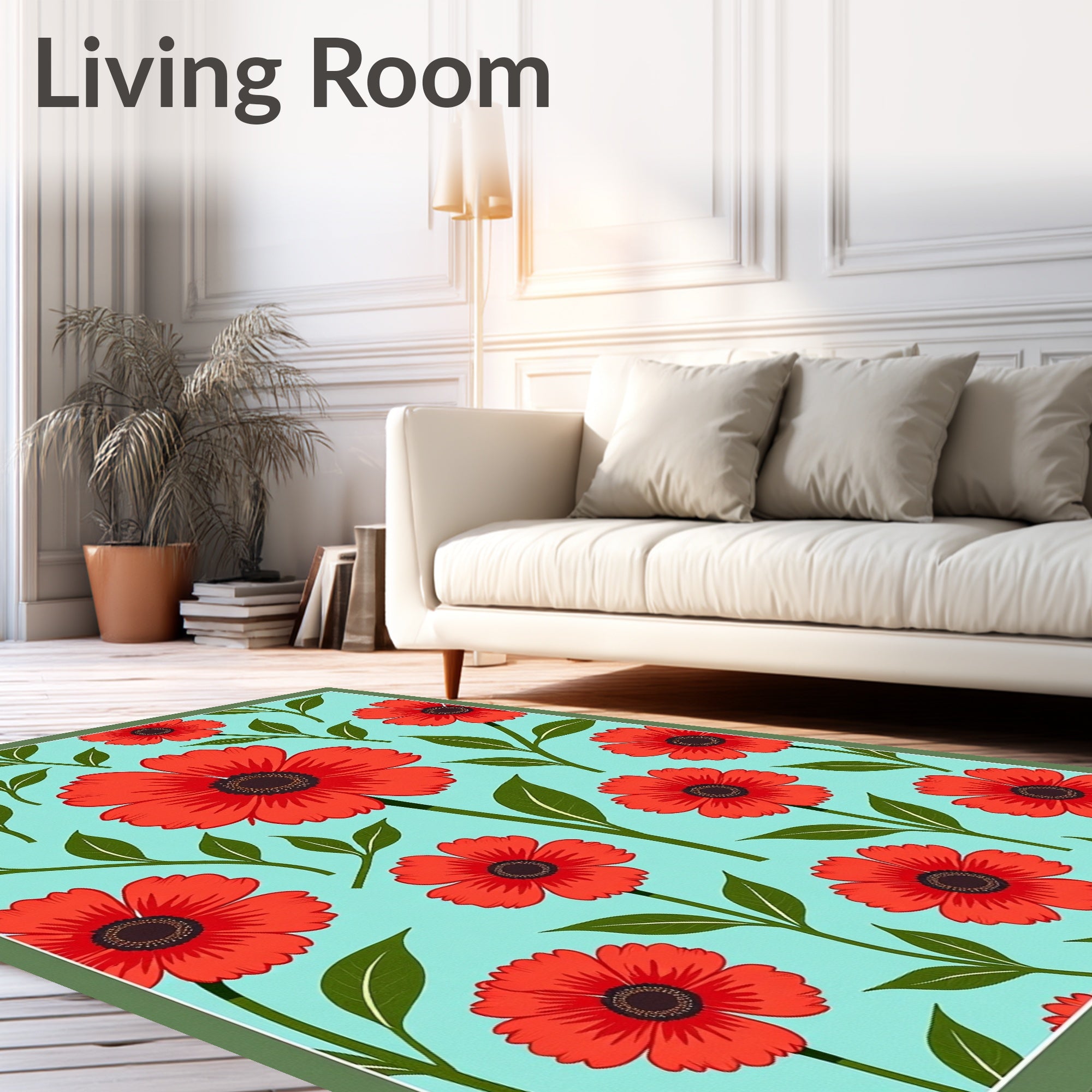 Bright Red Poppy Garden Area Rug