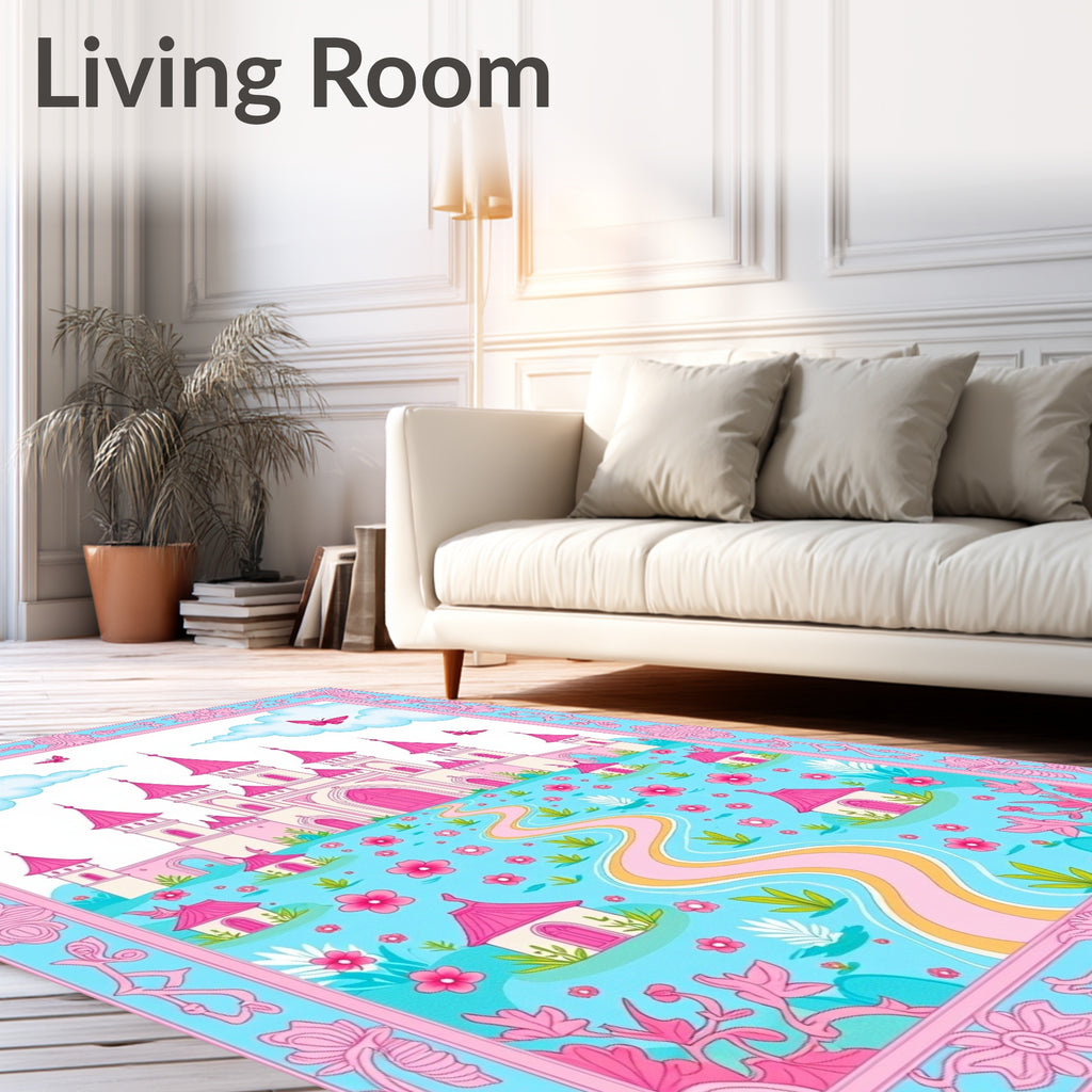 Fantasy Pink Castle Meadow Butterflies Rug