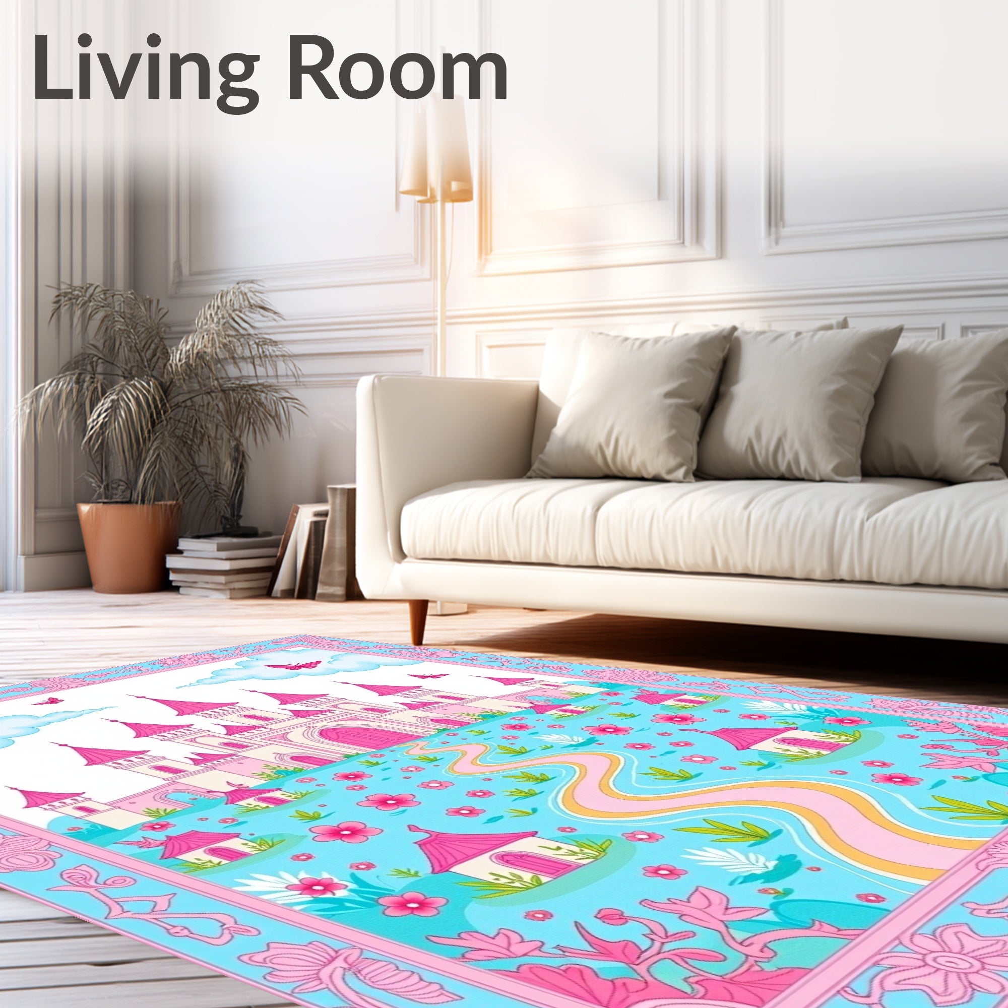 Fantasy Pink Castle Meadow Butterflies Rug