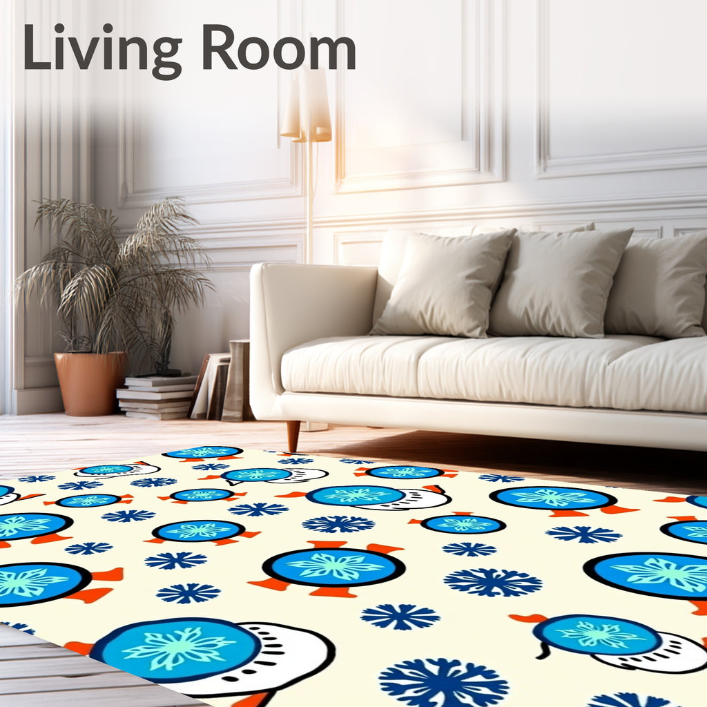 Blue Snowflake Circle Repeating Design Rug