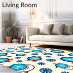 Blue Snowflake Circle Repeating Design Rug