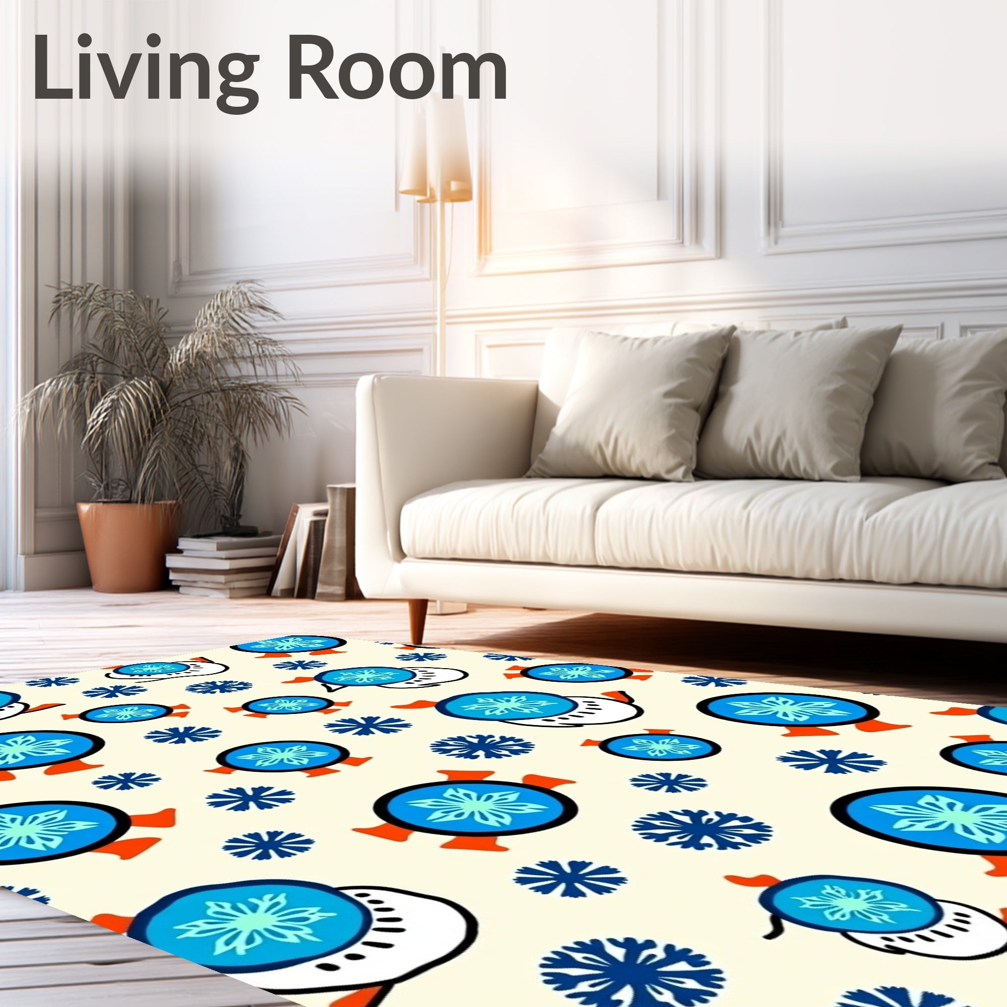 Blue Snowflake Circle Repeating Design Rug
