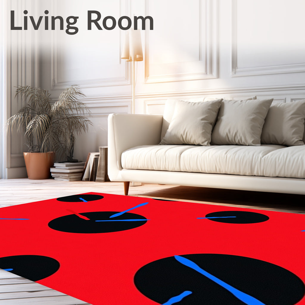 Red Black Abstract Circles Blue Streaks Rug