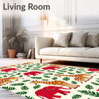 Red Elephants and Giraffes Garden Rug