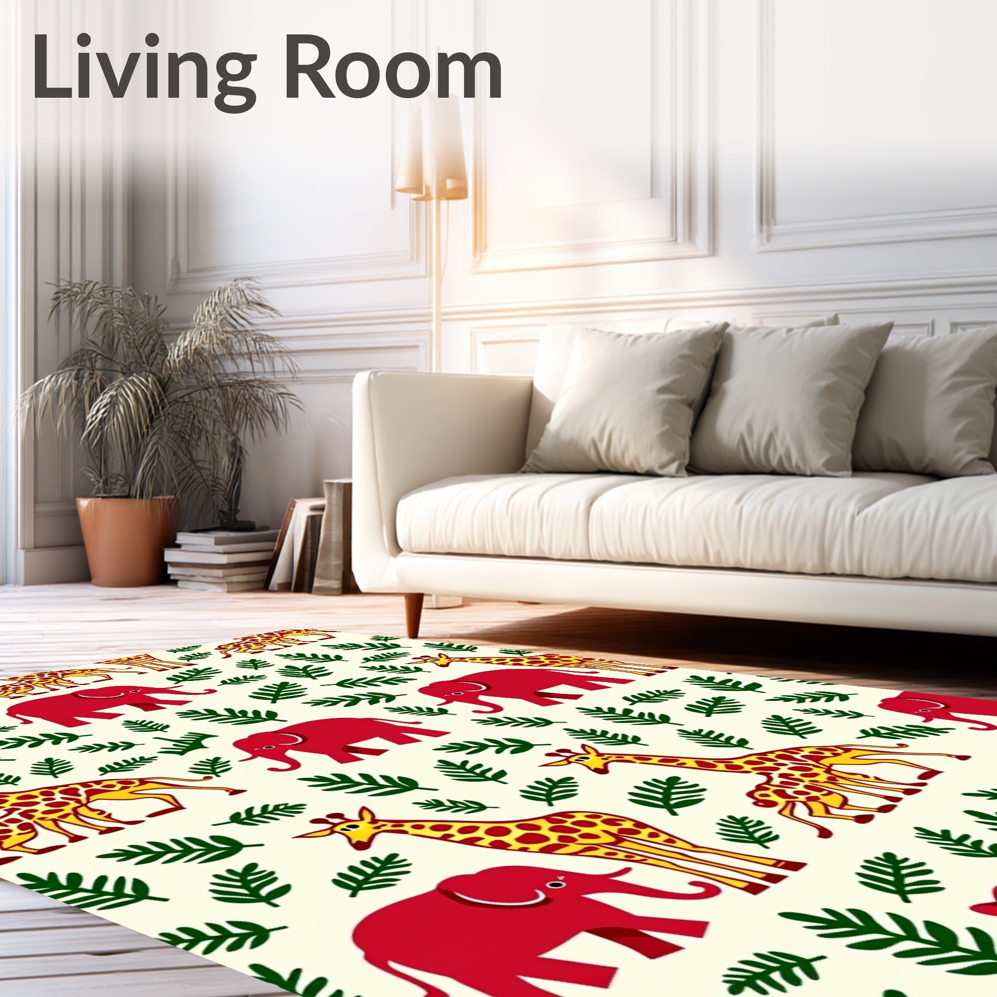 Red Elephants and Giraffes Garden Rug