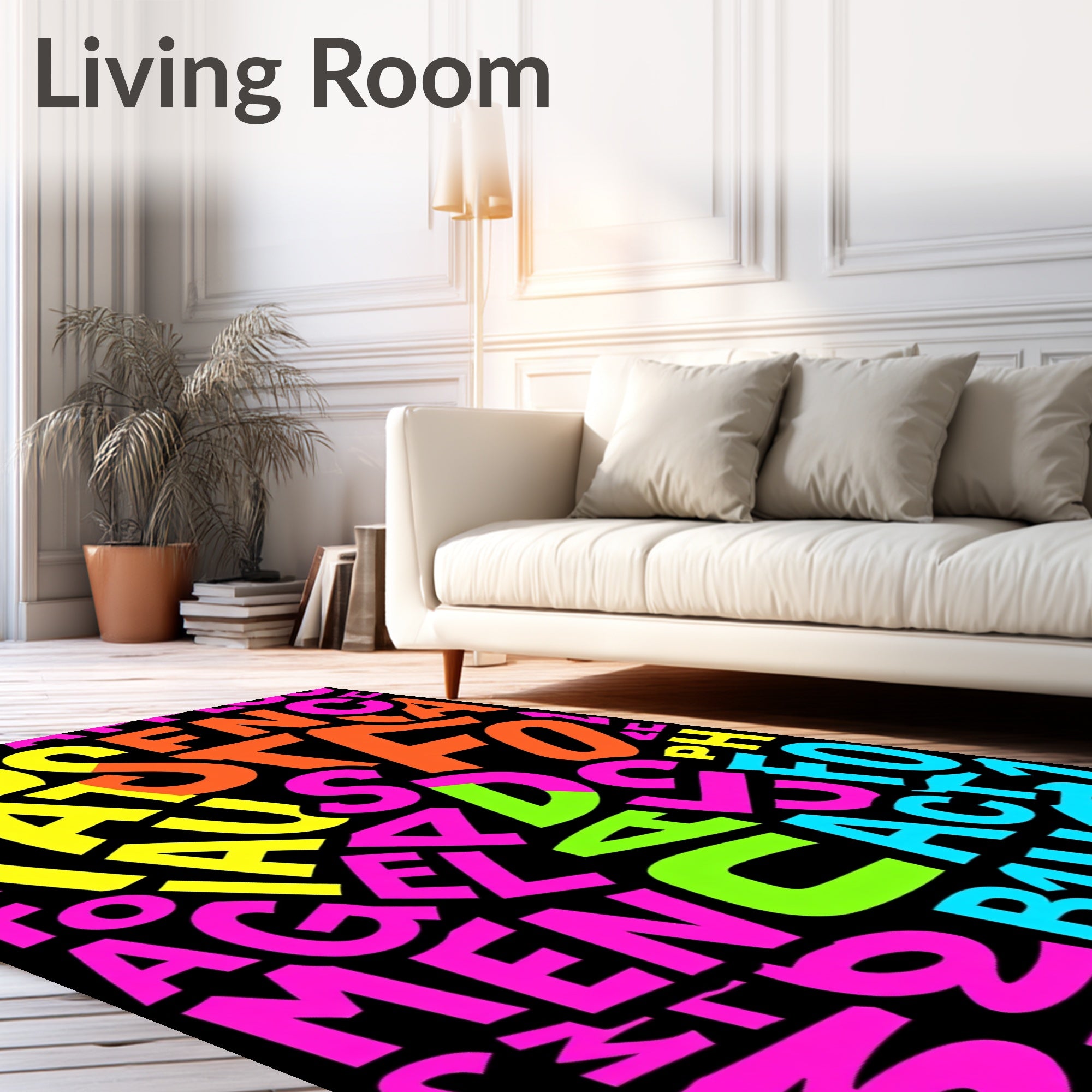 Bold Typographic Collage Print Rug