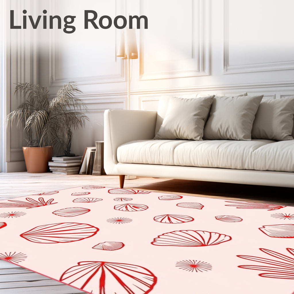 Coral Shells Outline Soft Pink Rug